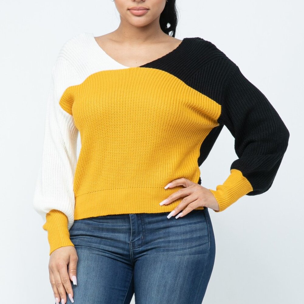 NWT Julia by Love J Yellow Colorblock Twist Back Sweater